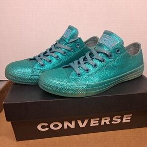 Converse All Star Low Brittany Blue Glitter Lace Up Shoes 164813C Womens Size 9
